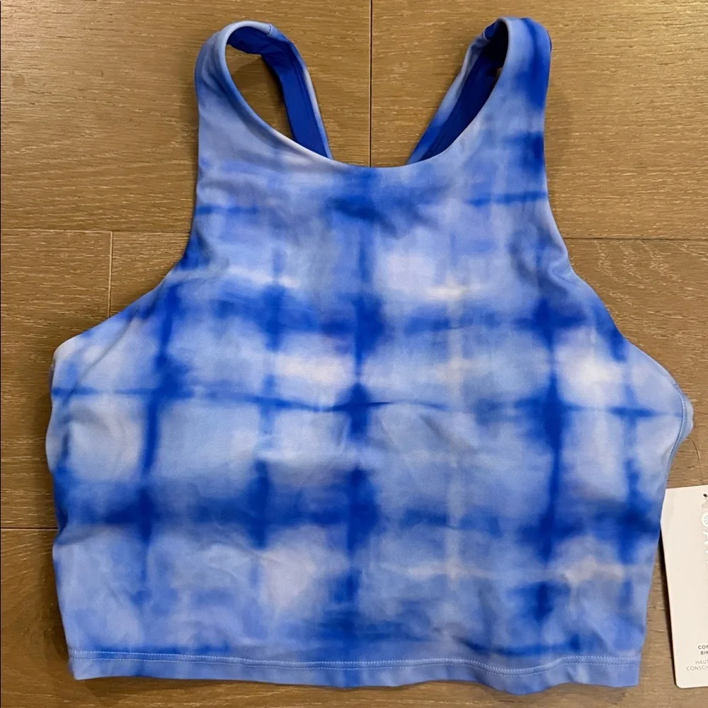 NWT Athleta Conscious Crop Bikini Top in Powervita, Tie Dye Blue | medium D-DD